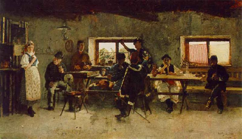 Simon Hollosy Carousing in the Tavern Norge oil painting art